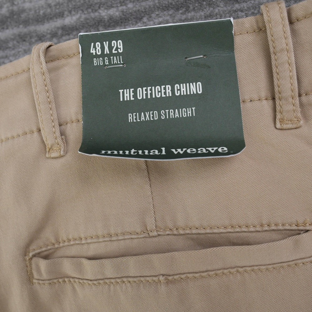 Mutual Weave Men Chino Pants Relaxed Straight Khaki Big Tall 48x29 (Fit 45x28.5)